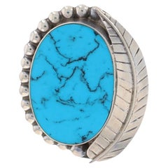 Sterling Silver Turquoise Feather Brooch/Pendant - 925 Nature Pin Mexico