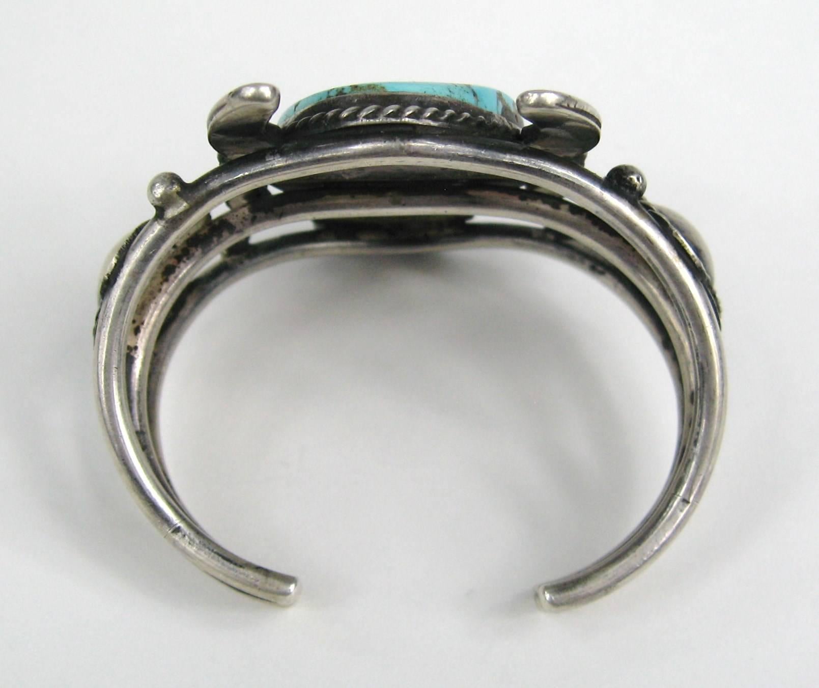 Bracciale in argento sterling con turchese FTHI Navajo, indiano d'America e bufalo in vendita 1