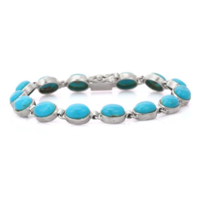 Modern Sterling Silver Turquoise Gemstone Bracelet Unisex Gift For Sale