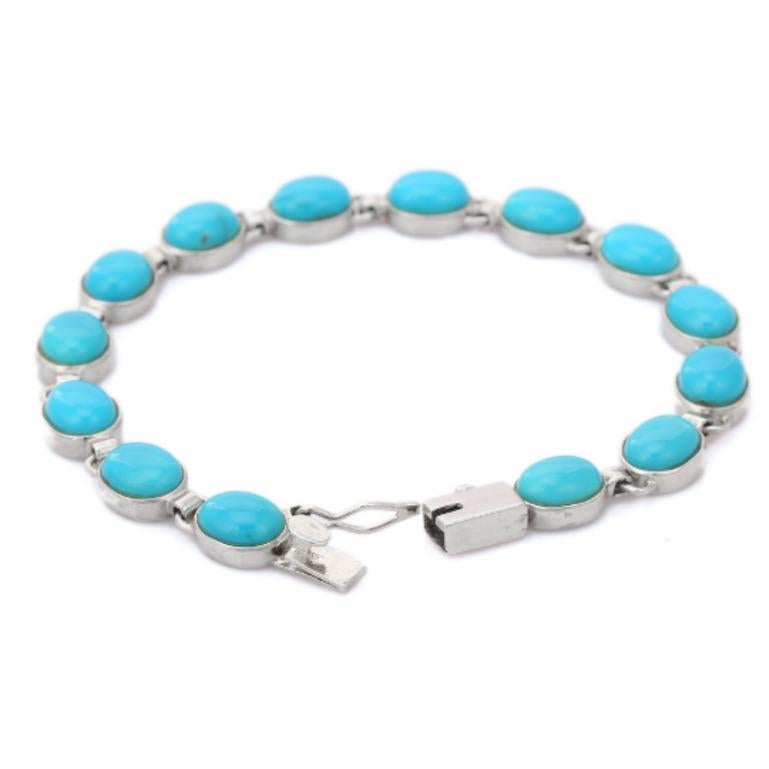 Oval Cut Sterling Silver Turquoise Gemstone Bracelet Unisex Gift For Sale