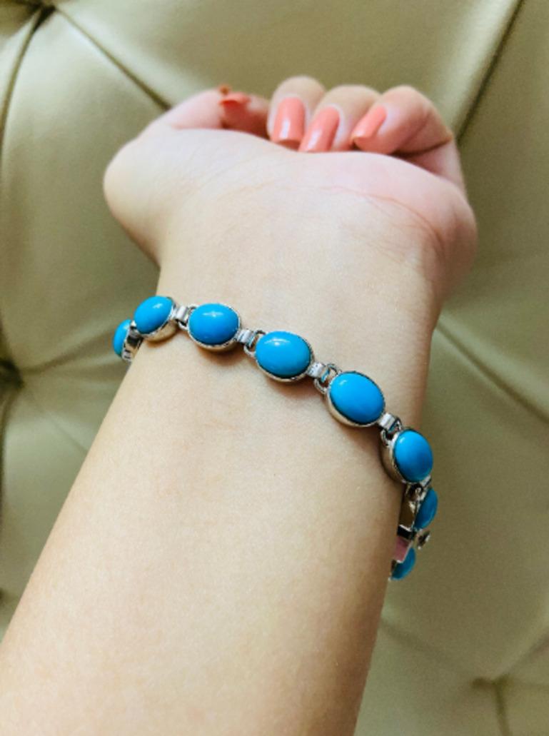 Bracciale con gemme turchesi in argento Sterling Regalo Unisex in vendita 1