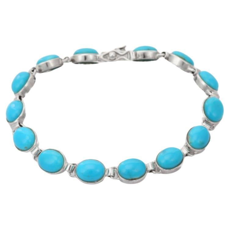 Sterling Silver Turquoise Gemstone Bracelet Unisex Gift For Sale