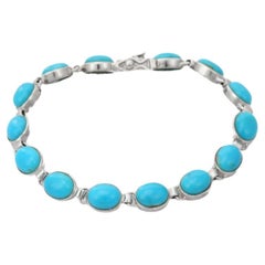 Vintage Sterling Silver Turquoise Gemstone Bracelet Unisex Gift