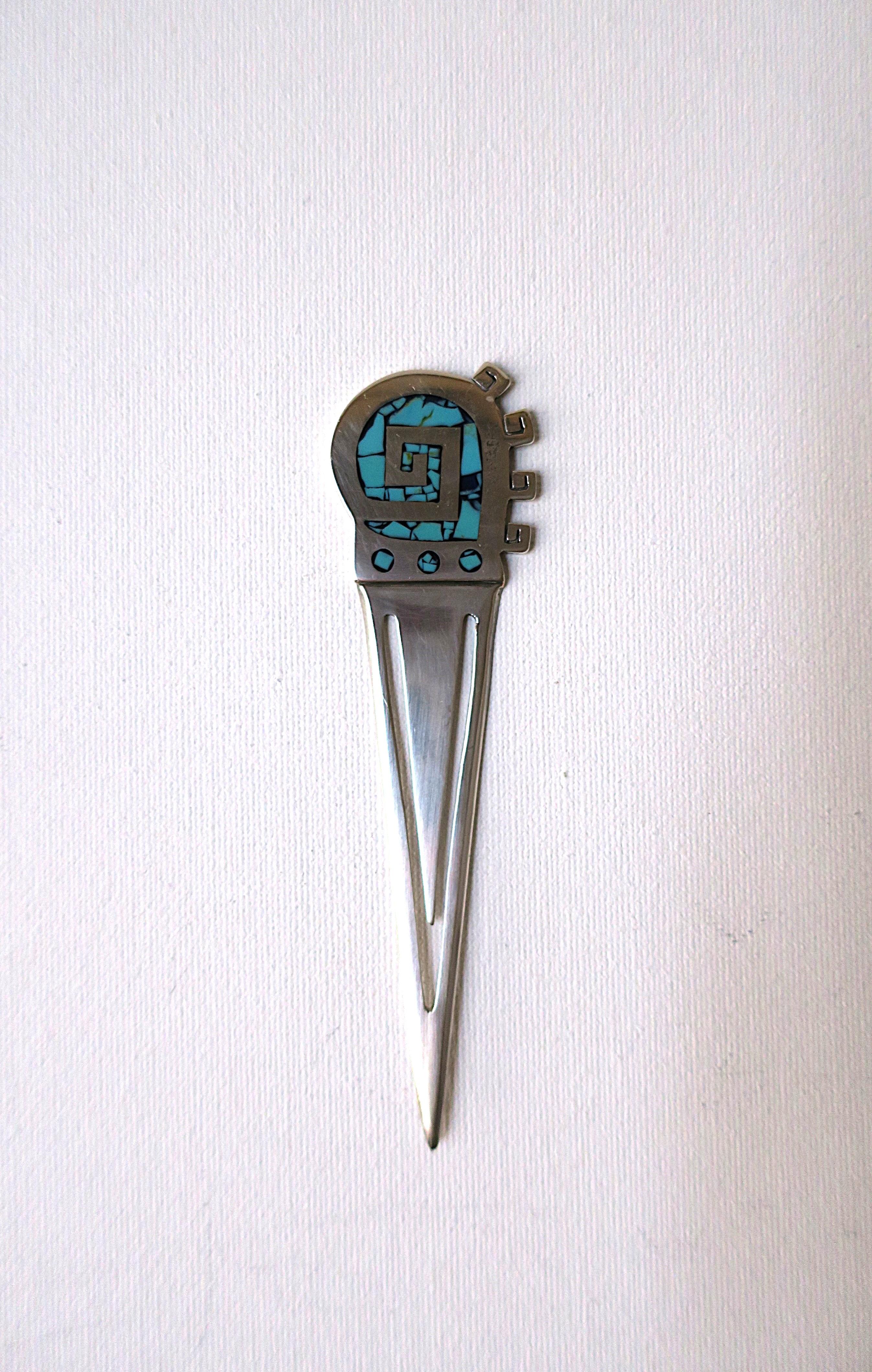 Mexican Sterling Silver Turquoise Bookmarker Letter Opener For Sale