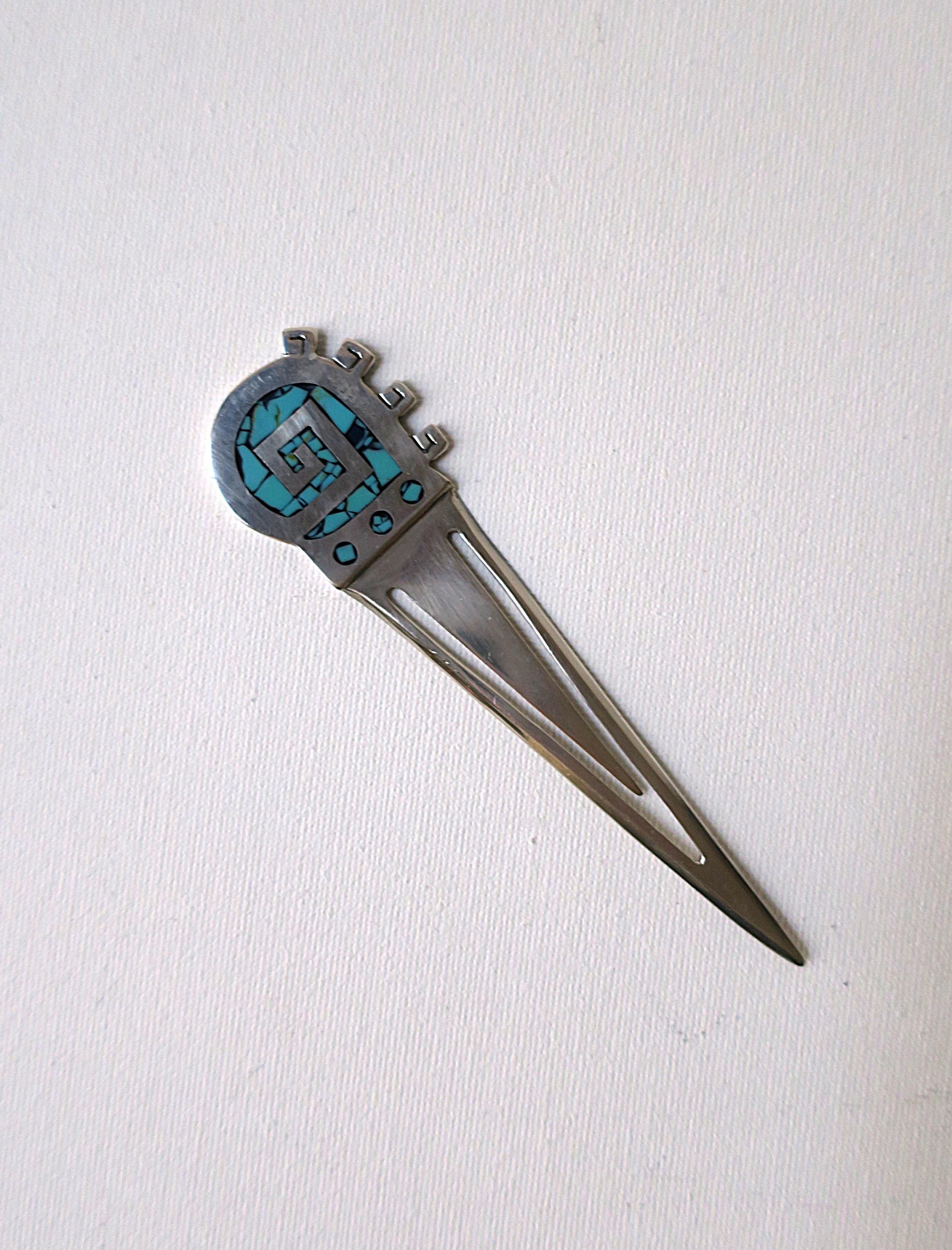 20th Century Sterling Silver Turquoise Bookmarker Letter Opener For Sale