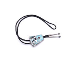 Sterling Silver Turquoise, Mother of Pearl, and Onyx “Bennett” Bolo Tie