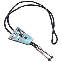 Sterling Silver Turquoise, Mother of Pearl, and Onyx “Bennett” Bolo Tie