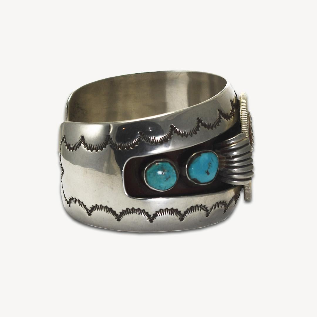 Uncut Sterling Silver Turquoise Native American Cuff Bracelet For Sale
