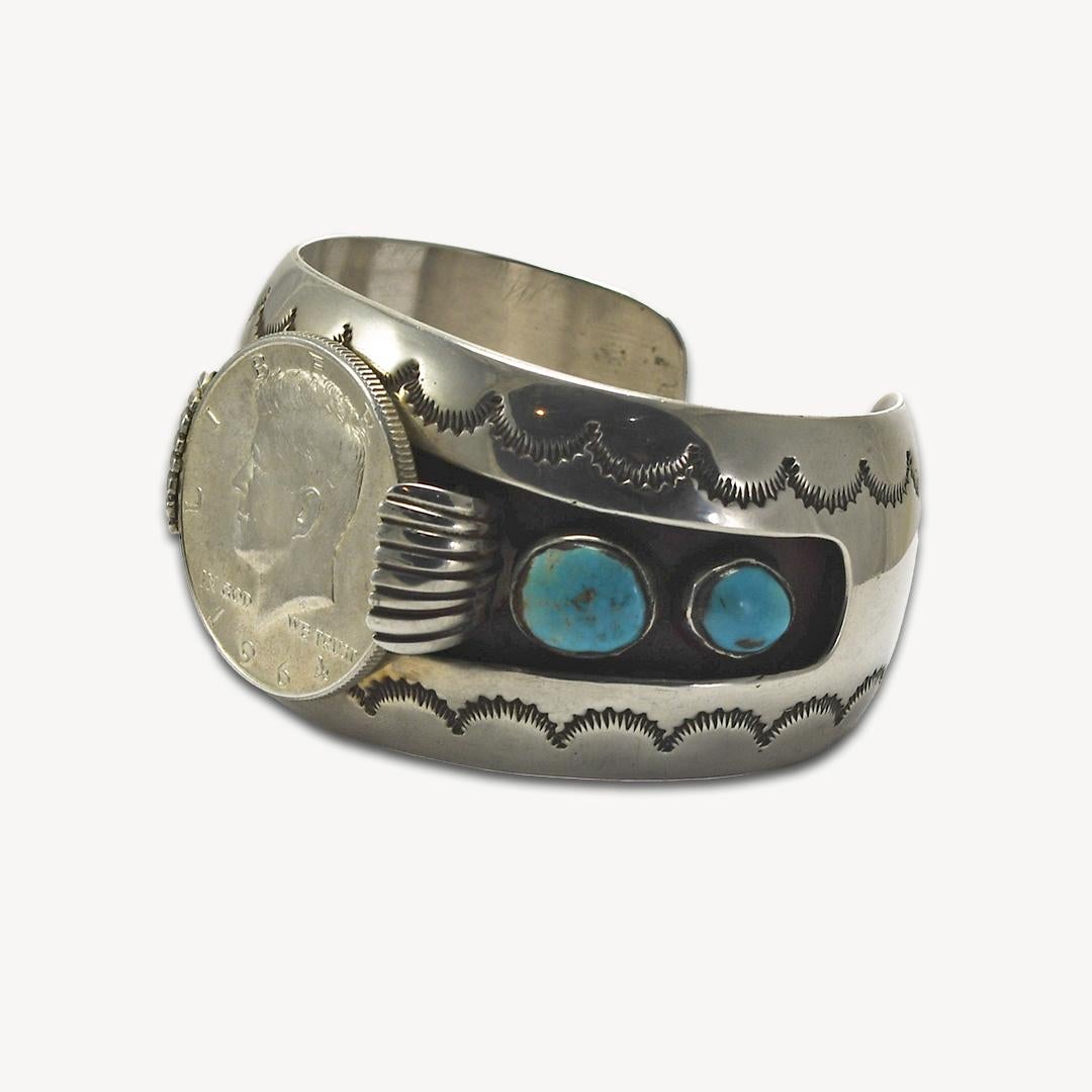 Sterling Silver Turquoise Native American Cuff Bracelet For Sale 1