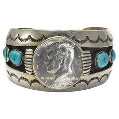 Antique Sterling Silver Turquoise Native American Cuff Bracelet