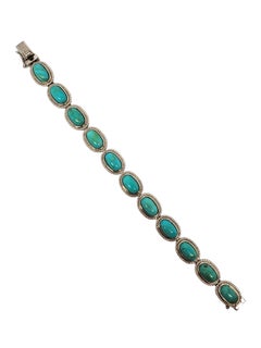 Sterling Silver Turquoise Oval Link Bracelet #24640