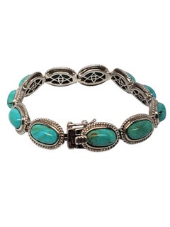 Sterling Silver Turquoise Oval Link Bracelet # 24643