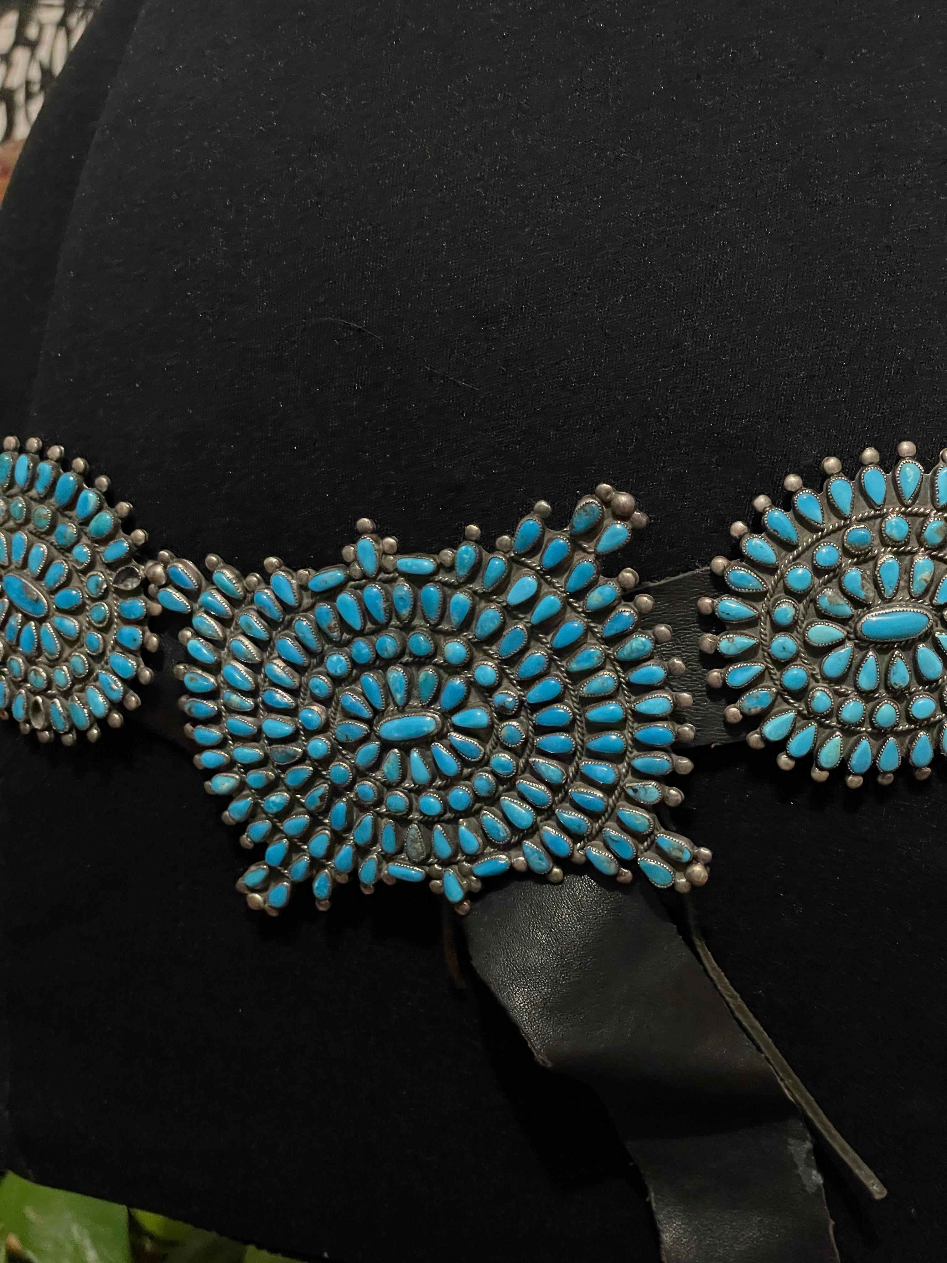 Sterling Silver Turquoise Petit Point Concho Belt Old Pawn V.M.B For Sale 5