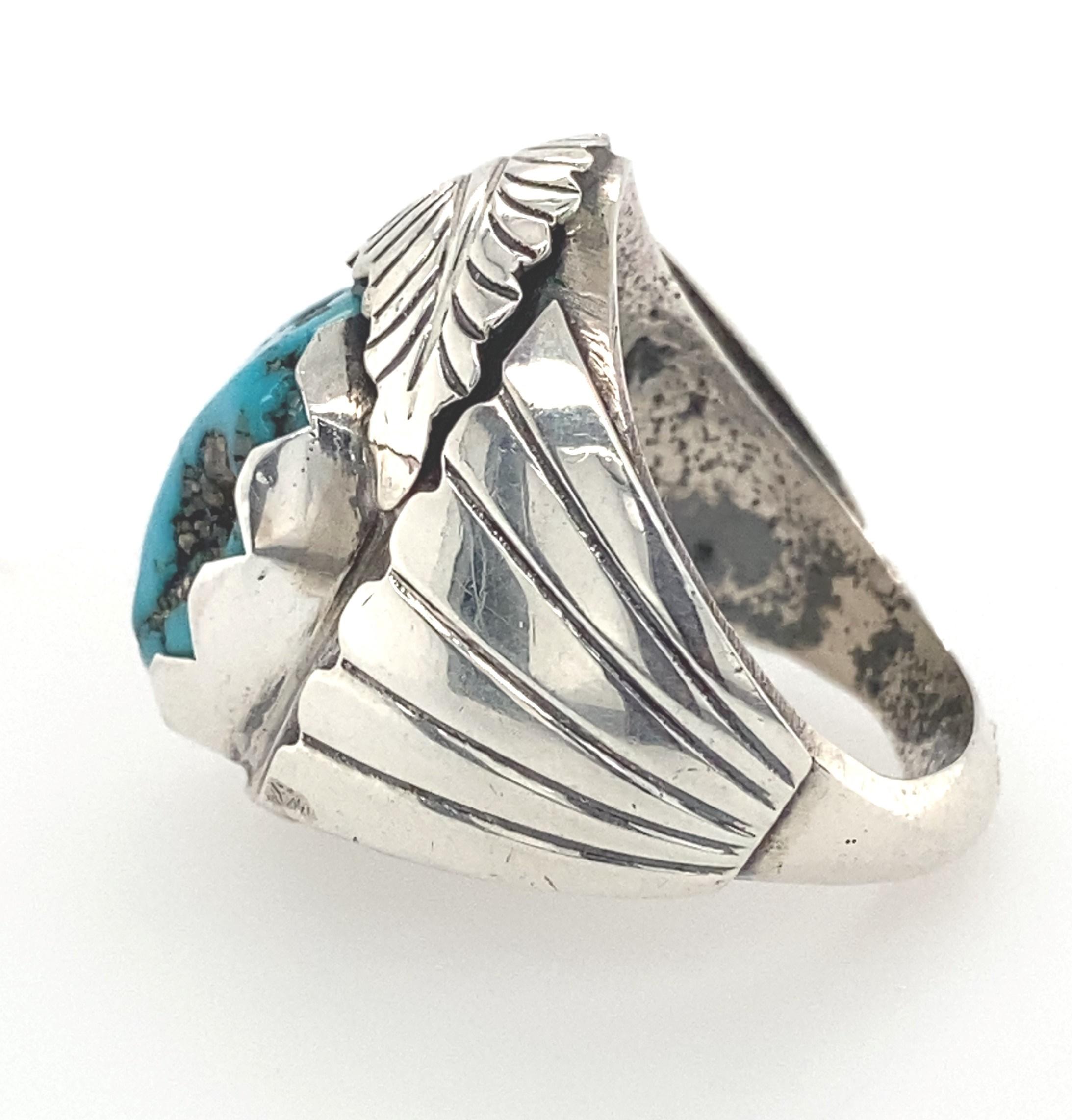 Türkis-Ring aus Sterlingsilber des Navajo-Künstlers Dan Whitegoat (Cabochon)