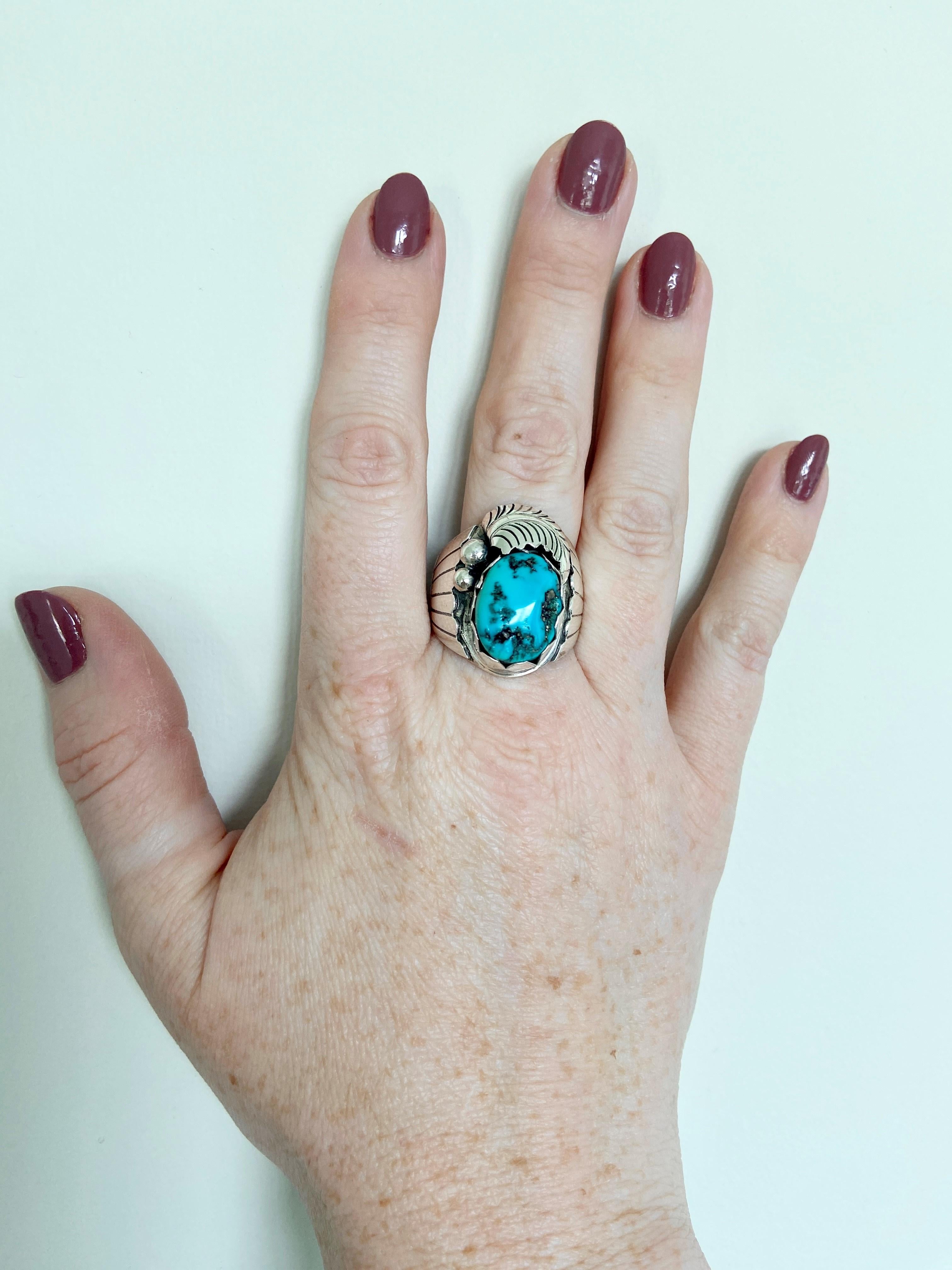 Türkis-Ring aus Sterlingsilber des Navajo-Künstlers Dan Whitegoat für Damen oder Herren