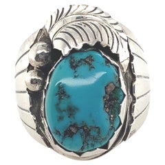 Retro Sterling Silver Turquoise Ring by Navajo Artist Dan Whitegoat 