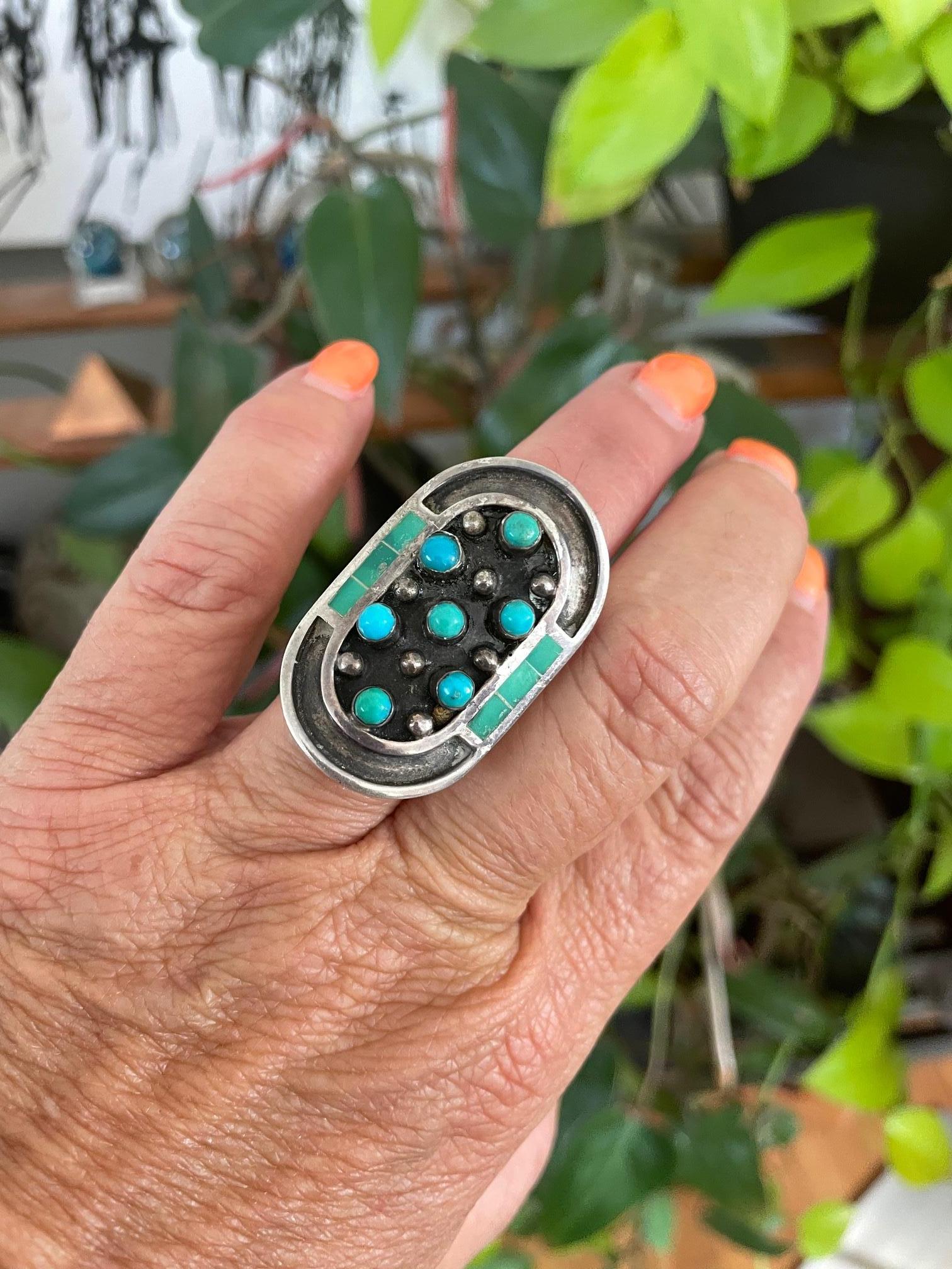  Sterling Silver Turquoise Ring Navajo Native American Jobeth Mayes Maize  In Good Condition In Wallkill, NY