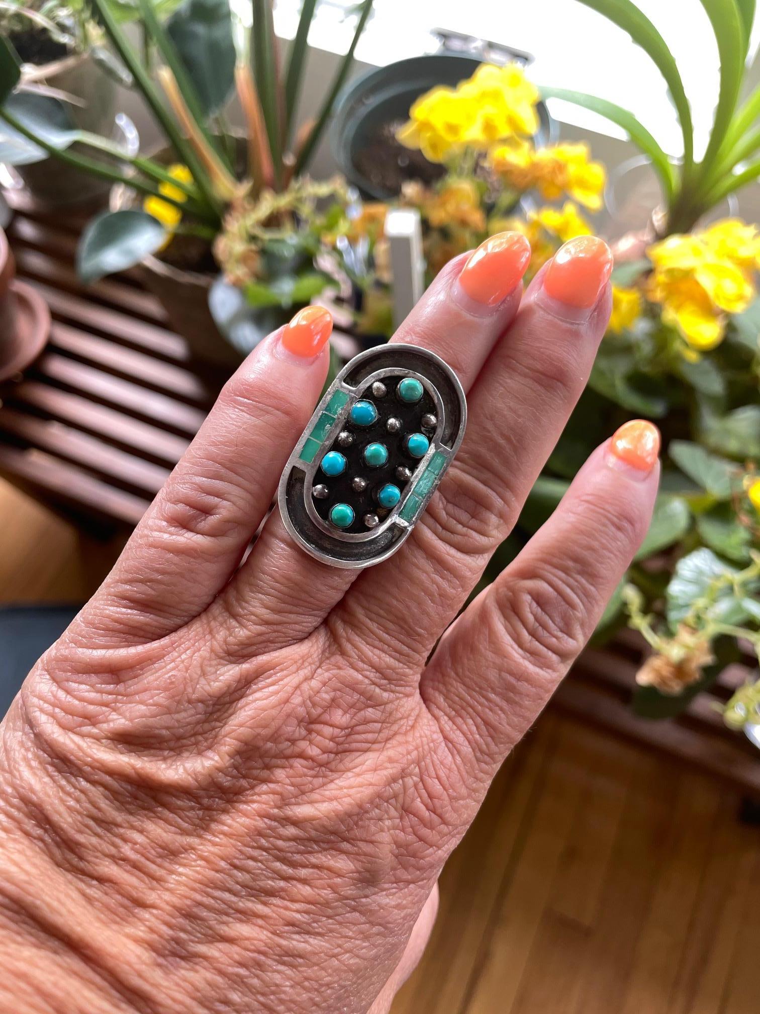 Women's or Men's  Sterling Silver Turquoise Ring Navajo Native American Jobeth Mayes Maize 