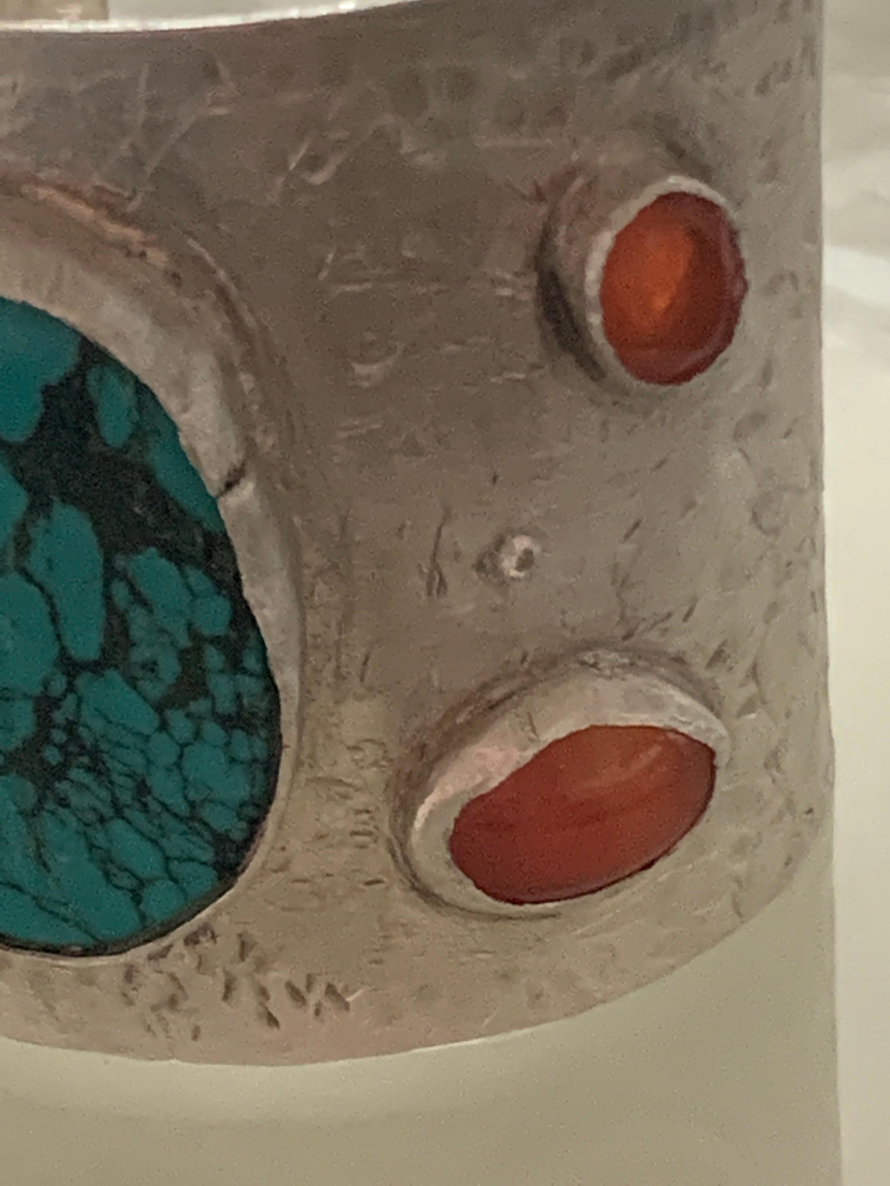 Sterling Silver Turquoise set Wide Cuff In Good Condition For Sale In London, GB