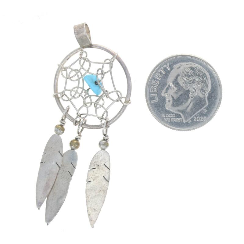 Sterling Silver Turquoise Southwestern Dream Catcher Pendant - 925 In Excellent Condition For Sale In Greensboro, NC