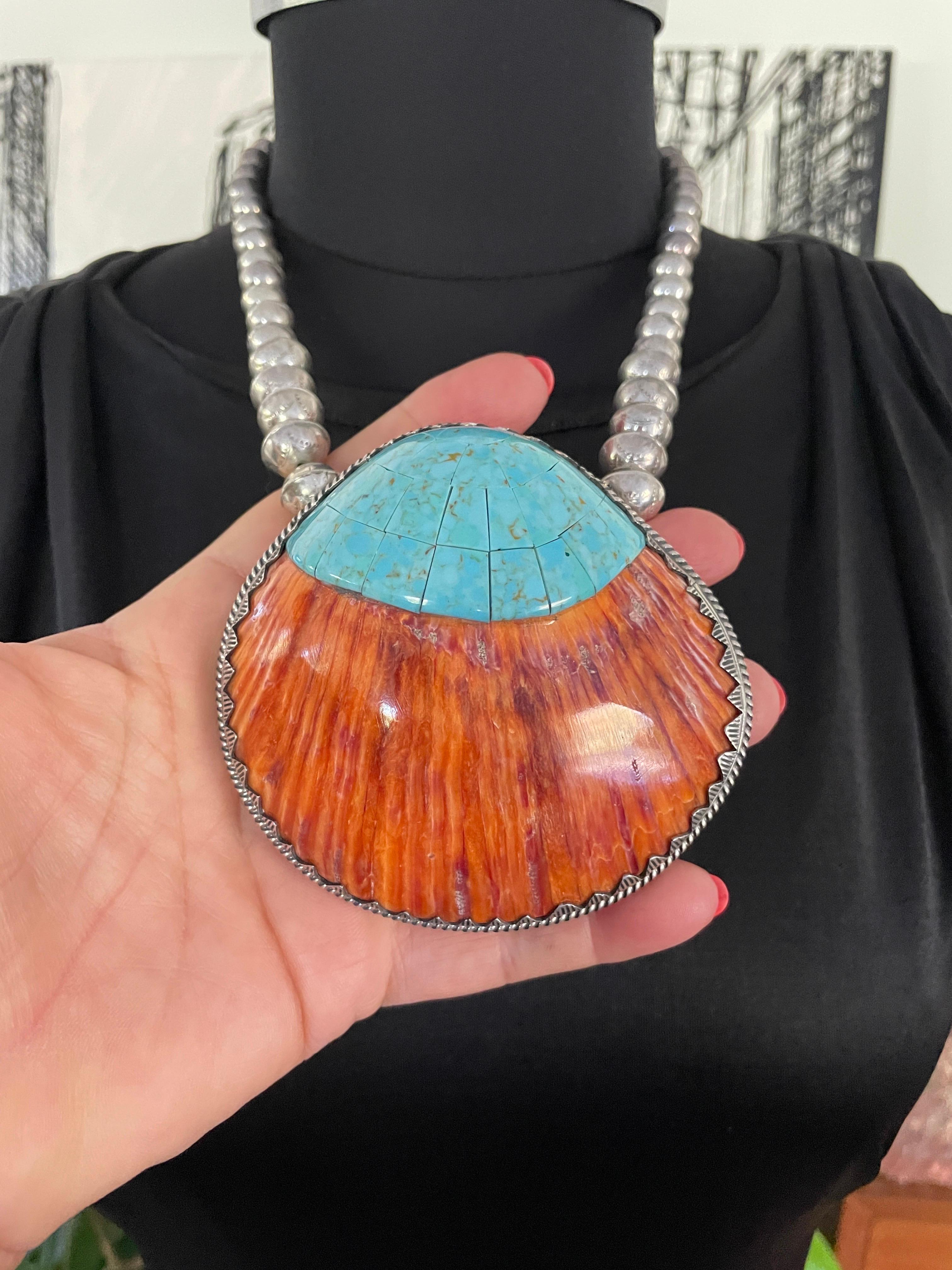 Plata de ley  Collar y Ostra Espinosa Turquesa Artesanal Santo Domingo en venta 4