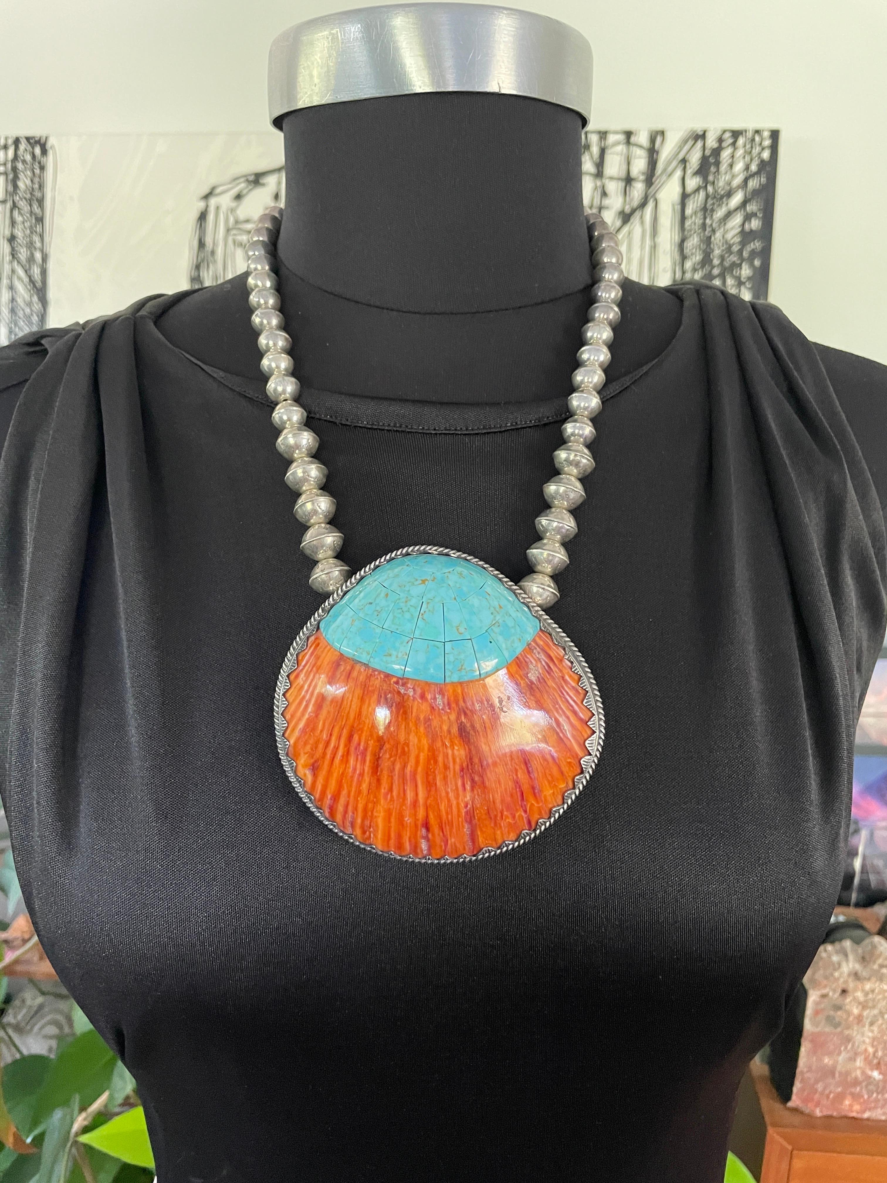 Plata de ley  Collar y Ostra Espinosa Turquesa Artesanal Santo Domingo en venta 3