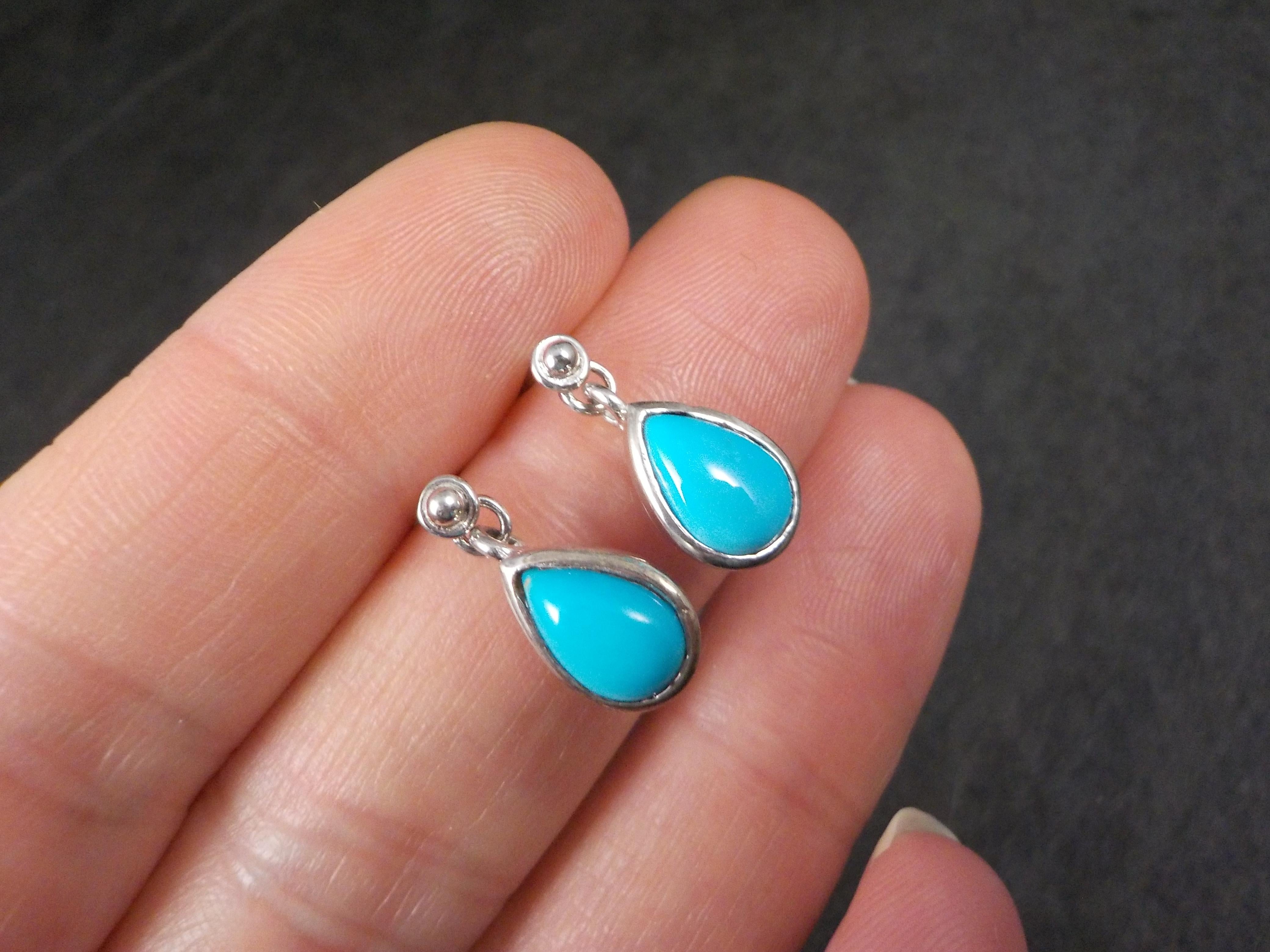 Sterling Silver Turquoise Teardrop Earrings In New Condition For Sale In Webster, SD