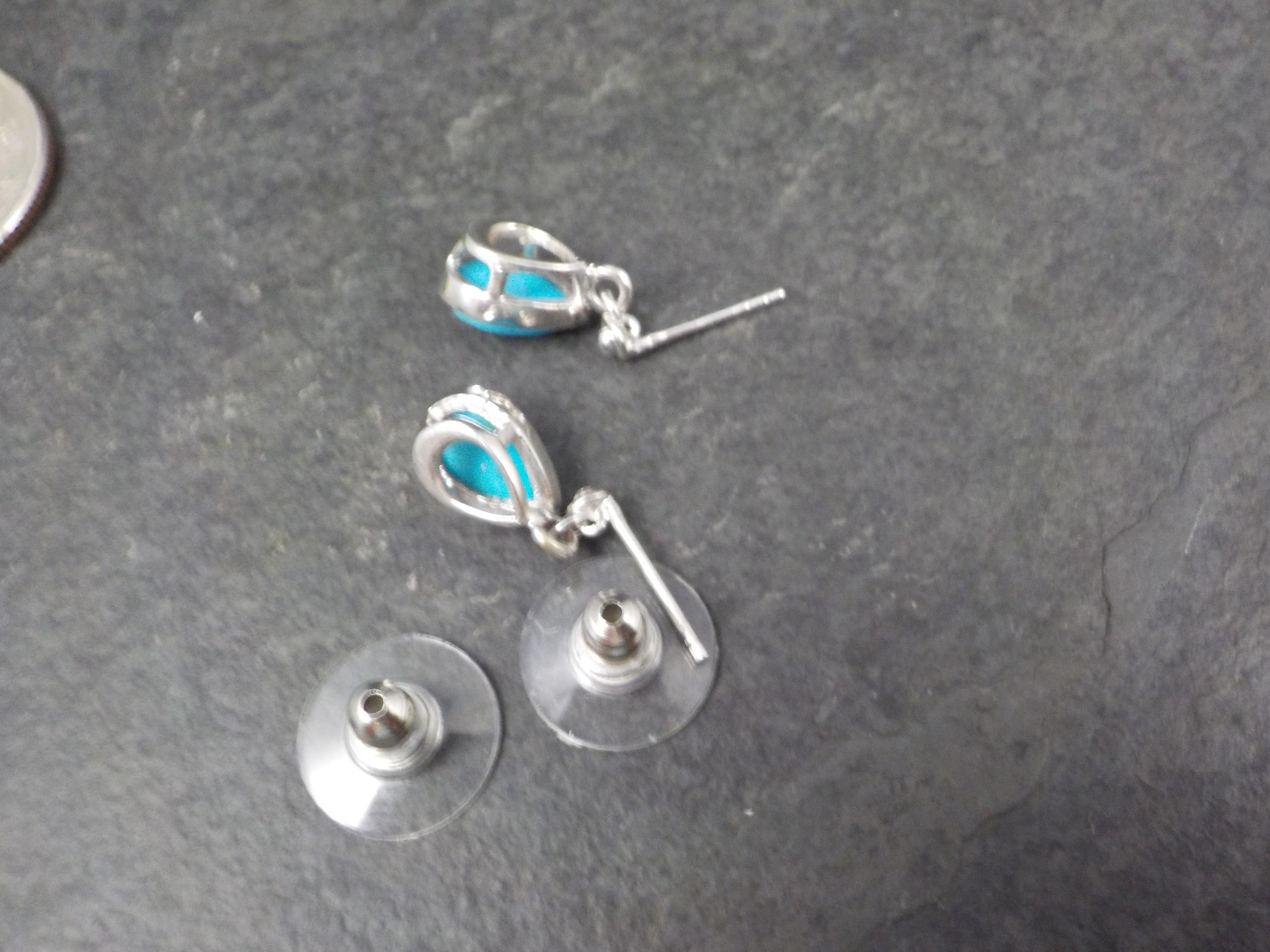Sterling Silver Turquoise Teardrop Earrings For Sale 1