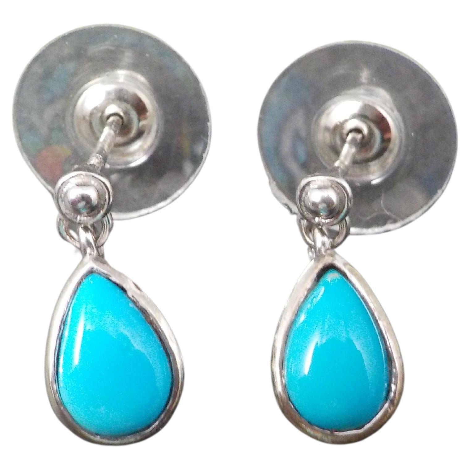 Sterling Silver Turquoise Teardrop Earrings For Sale