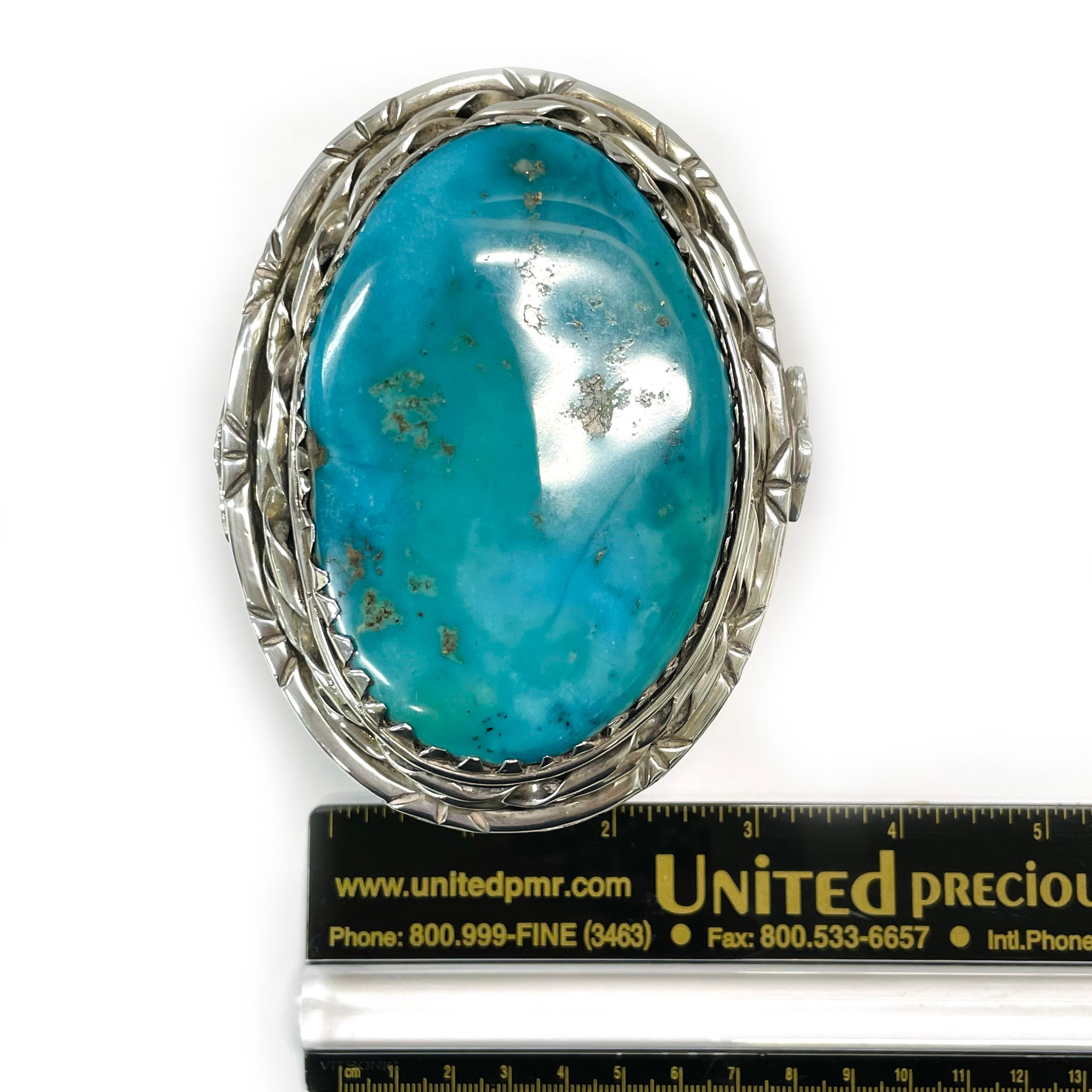 Sterling Silver Turquoise Thunderbird Cuff Bracelet For Sale 1