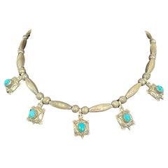 Sterling Silver Turquoise Turtle Fetish Necklace Old Pawn Native American