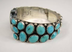 Sterling Silver Turquoise Wristwatch Native American Navajo