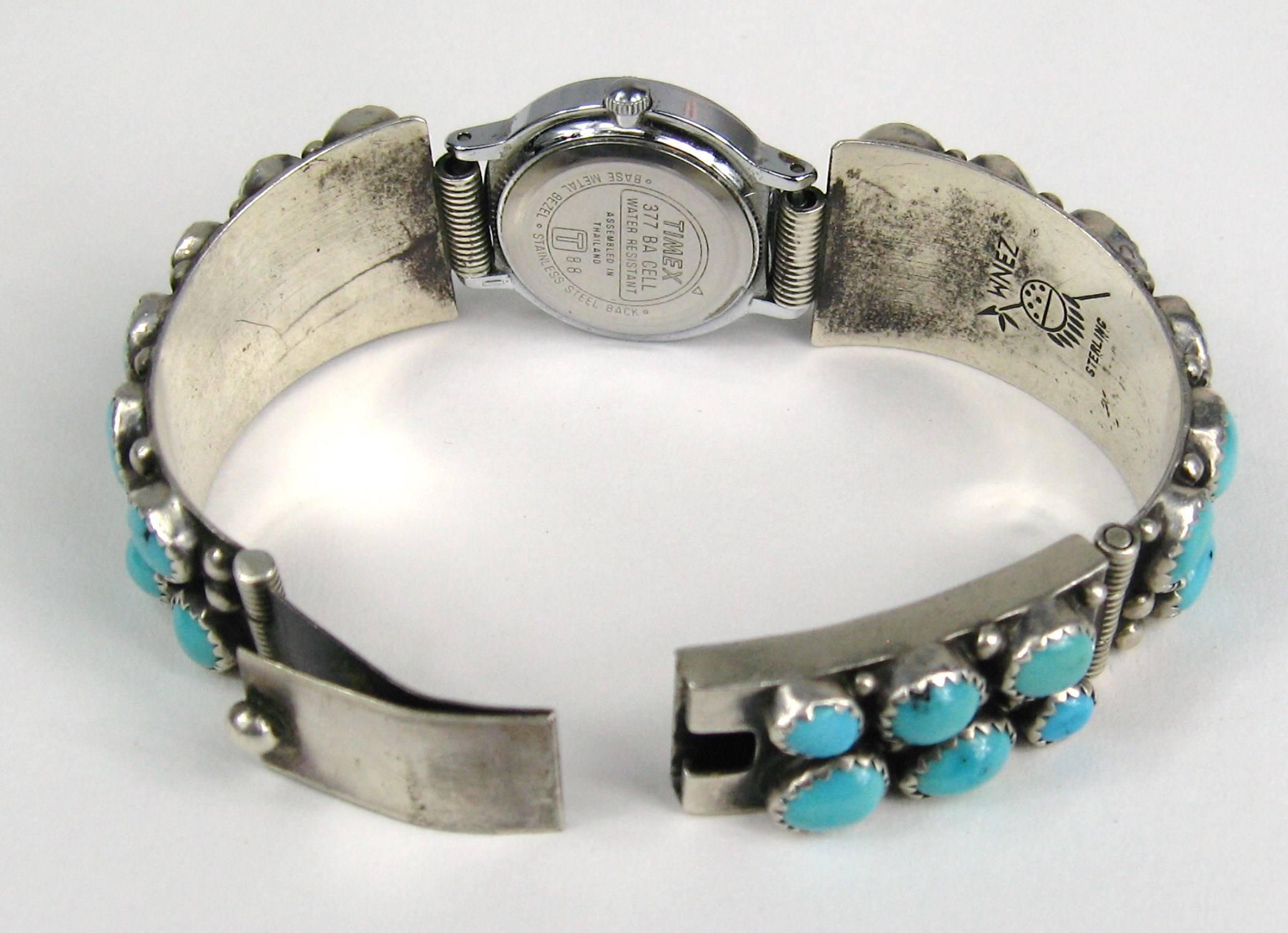 Sterling Silver Turquoise Wristwatch Native American Navajo In Good Condition For Sale In Wallkill, NY
