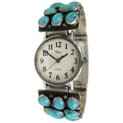 Montre-bracelet Navajo amérindienne en argent sterling et turquoise