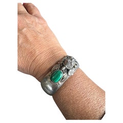 Sterling Silver Turtle Bracelet Carol Felley Cuff Malachite 1986