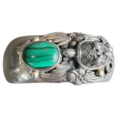 Bracciale tartaruga in argento Sterling Carol Felley Cuff Malachite 1986