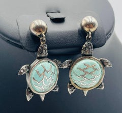 Sterling Silver Turtle Earrings by Emilia Castillo, Mexico, Signed TO-85