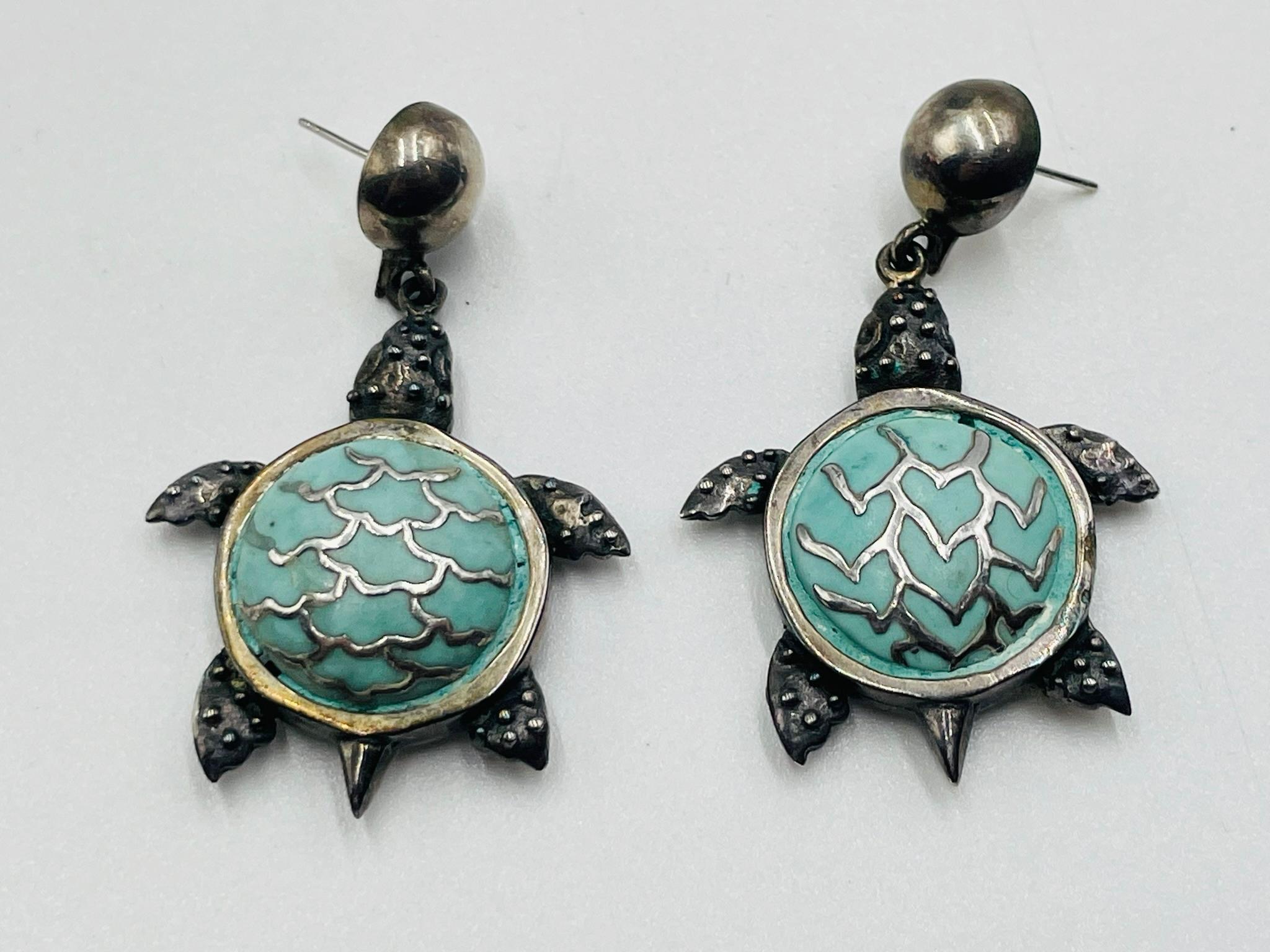 Orecchini a forma di tartaruga in argento di Emilia Castillo, Messico, firmati TO-85 In condizioni buone in vendita a Los Angeles, CA