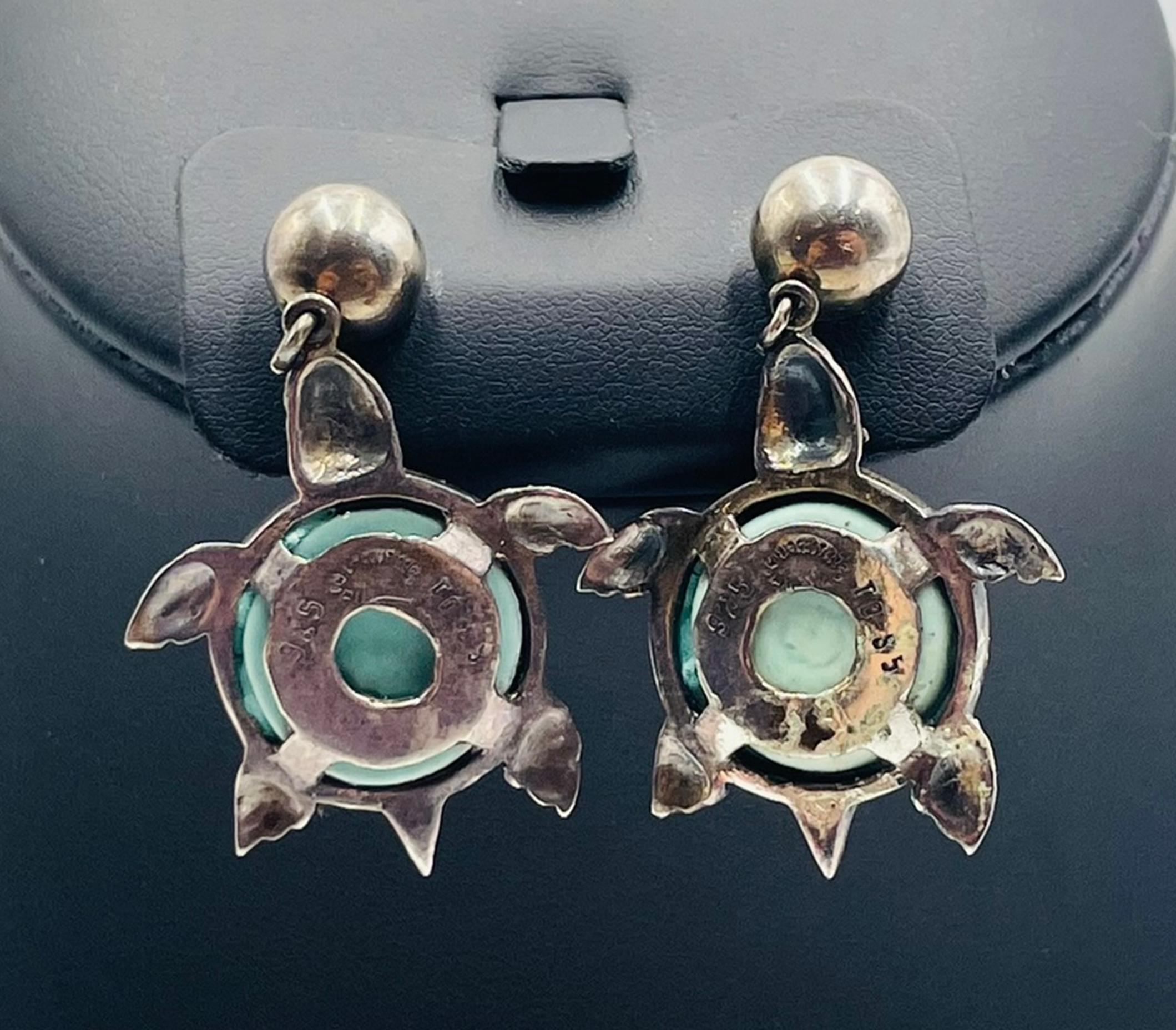 Argento 925 Orecchini a forma di tartaruga in argento di Emilia Castillo, Messico, firmati TO-85 in vendita