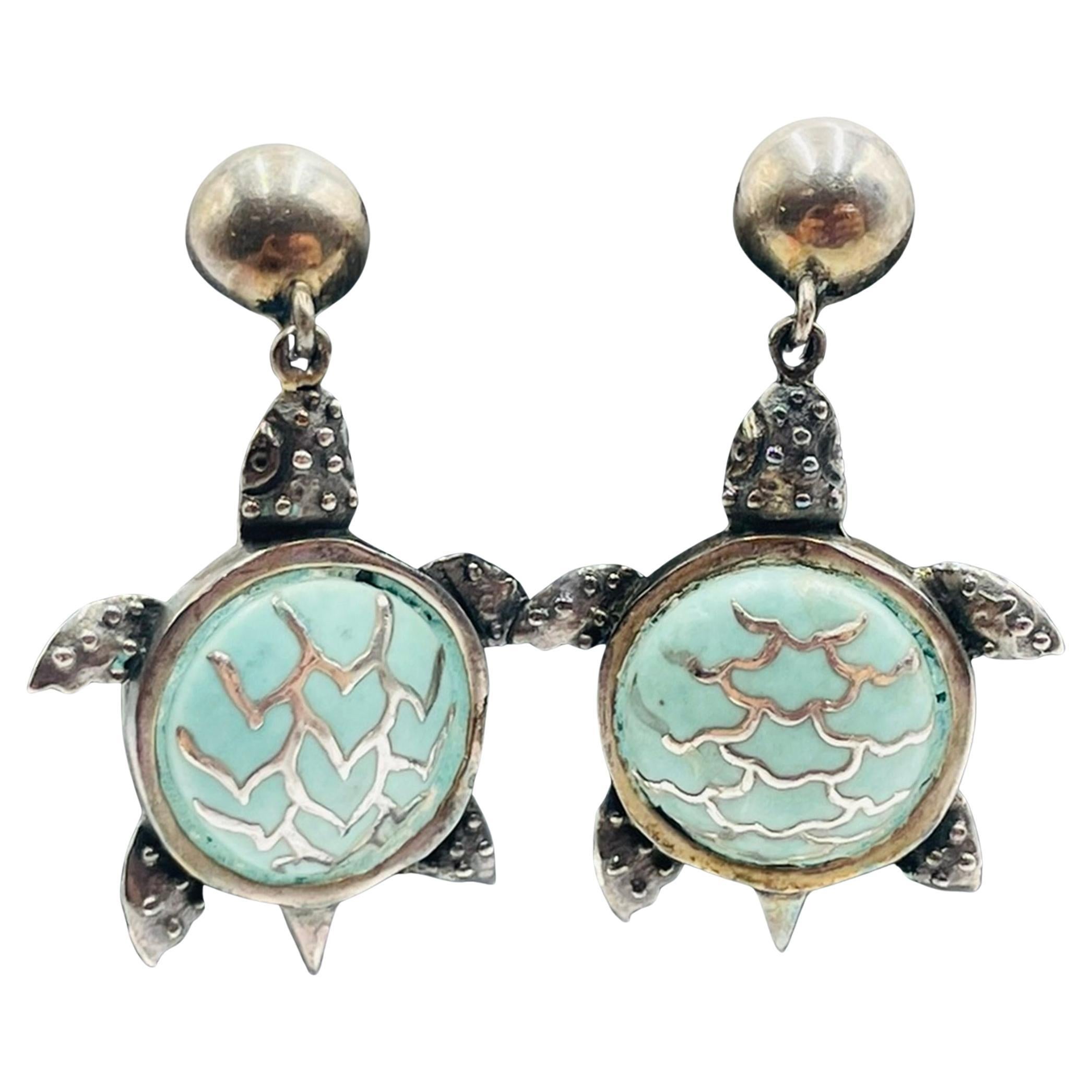 Orecchini a forma di tartaruga in argento di Emilia Castillo, Messico, firmati TO-85 in vendita