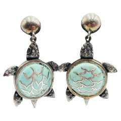 Sterling Silver Turtle Earrings by Emilia Castillo, Mexico, Signed TO-85