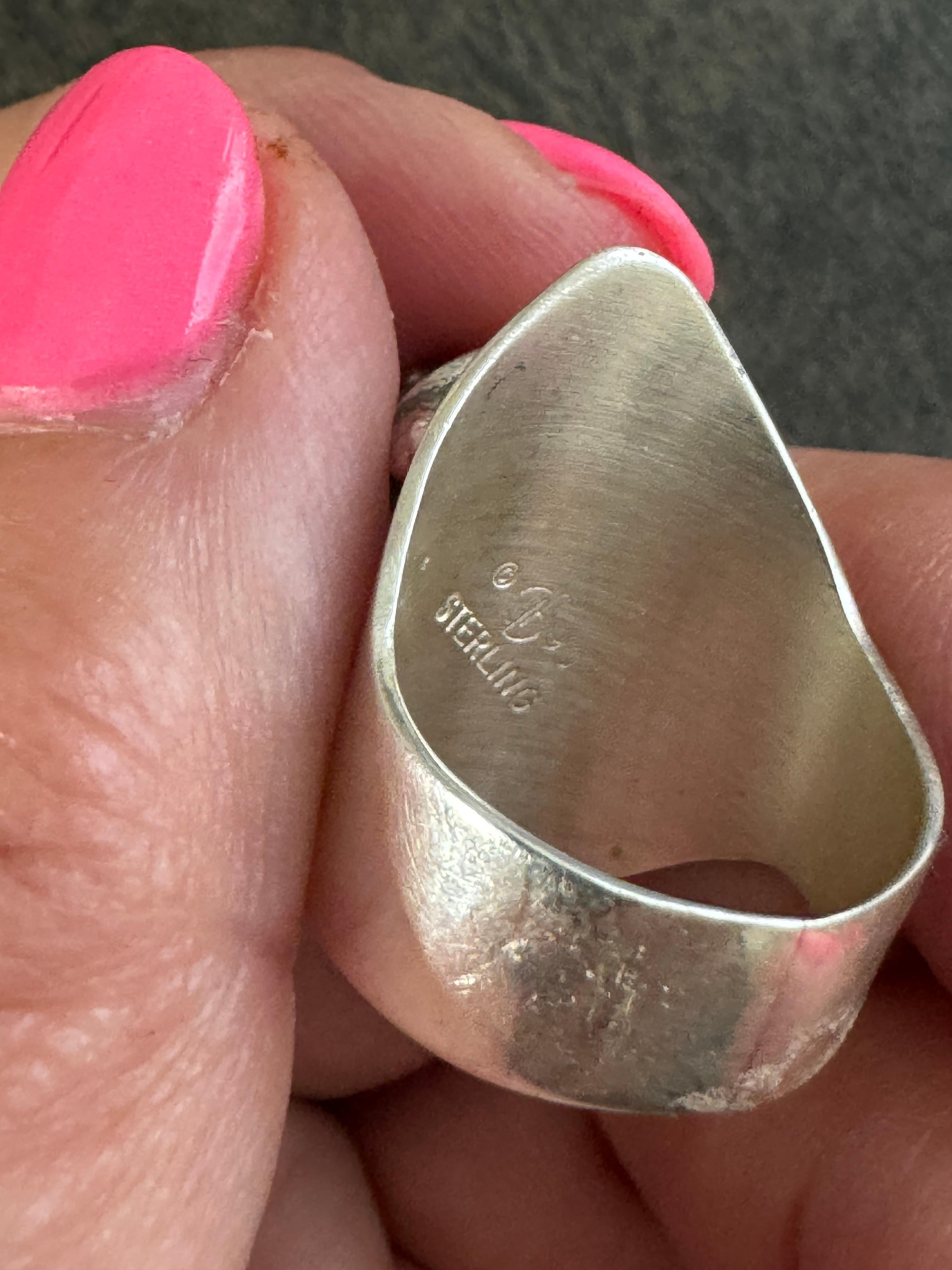 Sterling Silber Schildkröte Ring Carol Felley Cuff Malachit 1990 im Angebot 6