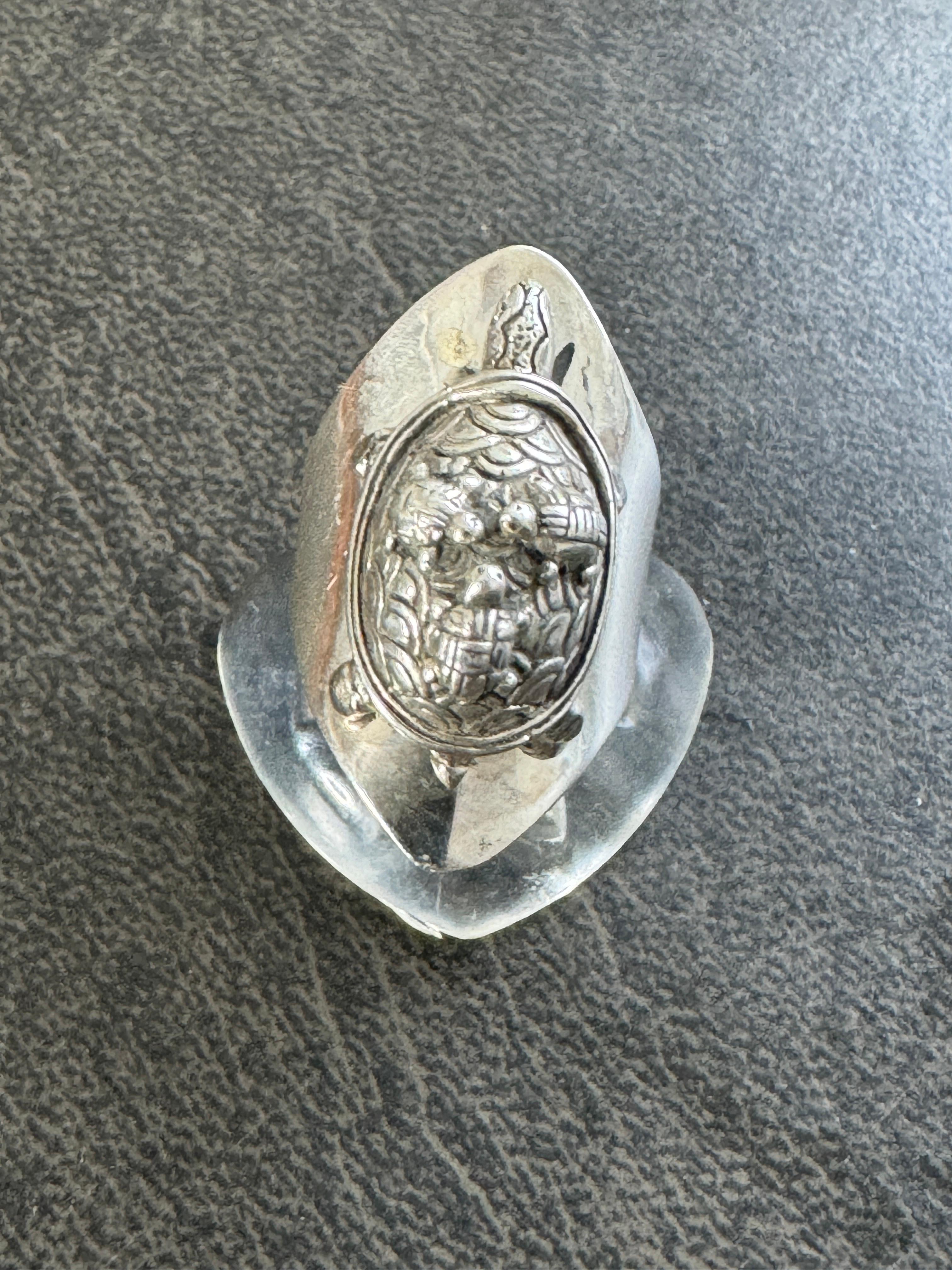 Sterling Silber Schildkröte Ring Carol Felley Cuff Malachit 1990 für Damen oder Herren im Angebot