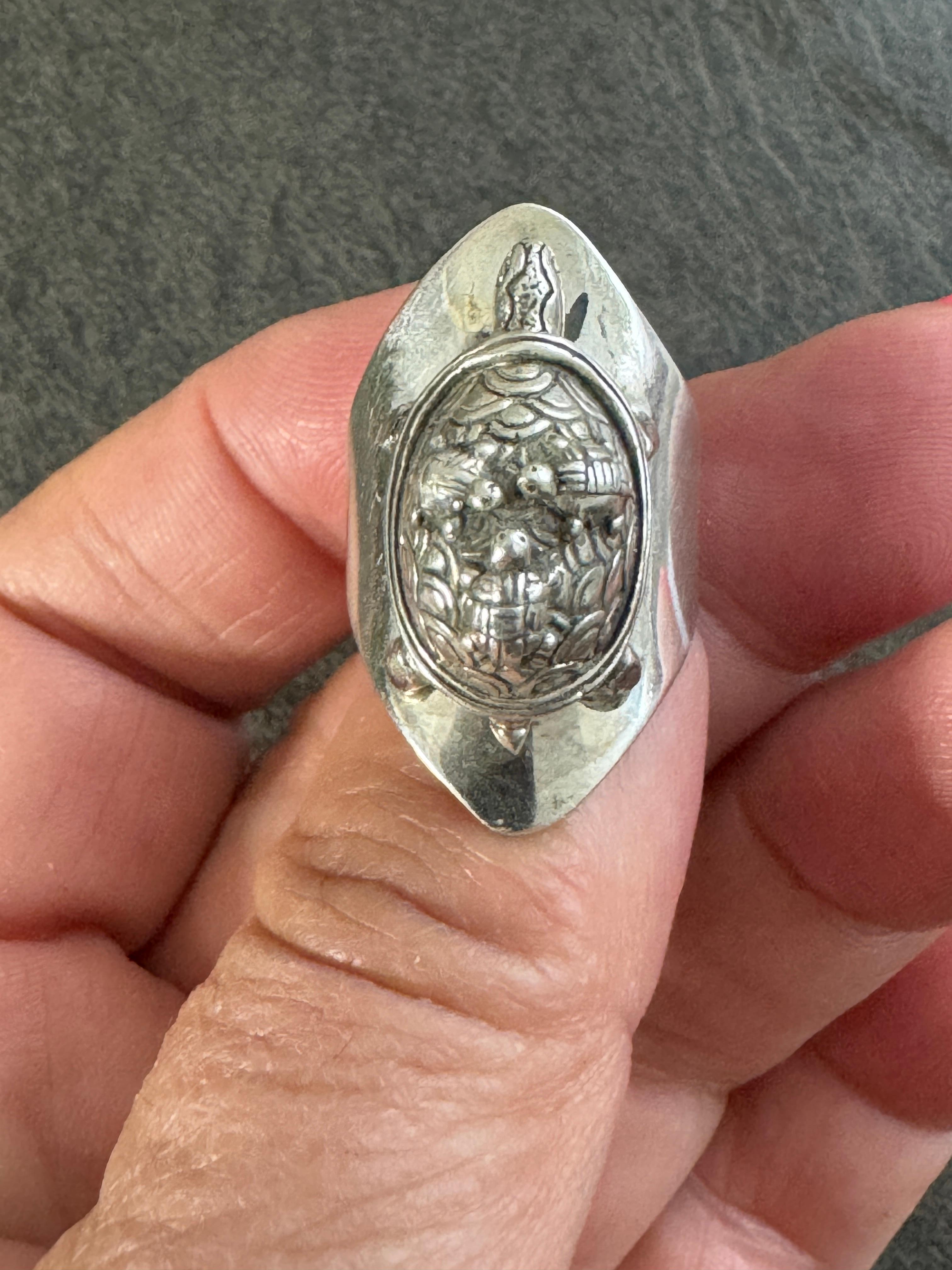 Sterling Silber Schildkröte Ring Carol Felley Cuff Malachit 1990 im Angebot 3