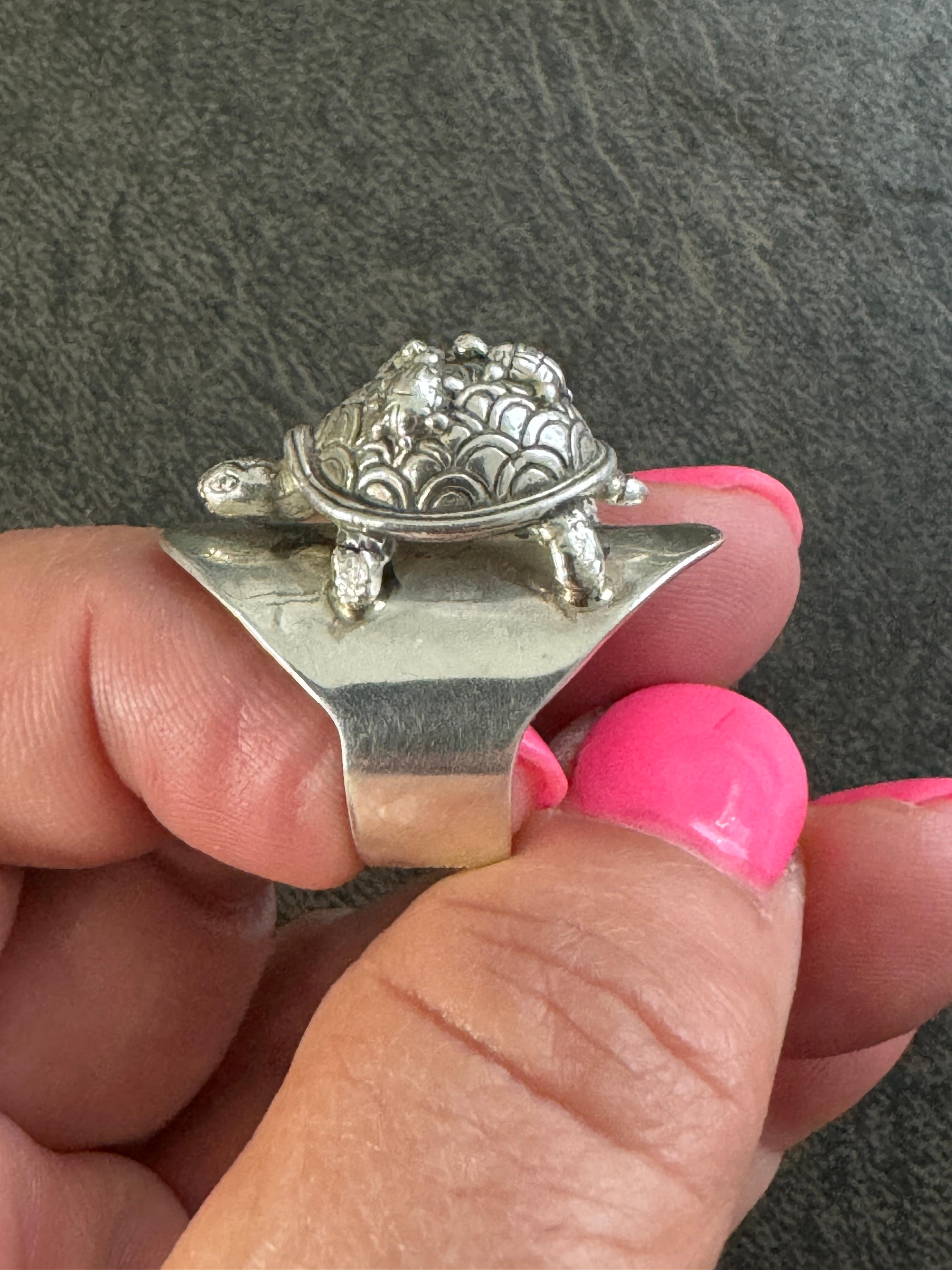 Sterling Silber Schildkröte Ring Carol Felley Cuff Malachit 1990 im Angebot 4