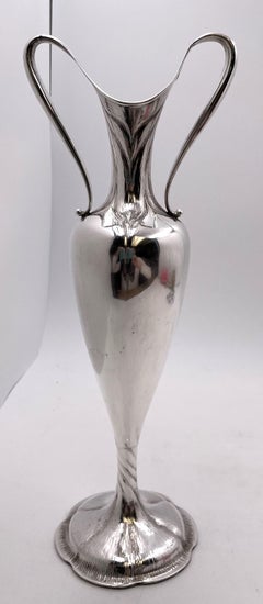 Sterling Silver Two-Handled Amphora Hammered Fluted Vase