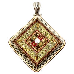 Vintage Sterling Silver Two-Tone Large Pendant Enhancer with Silk Thread Accent