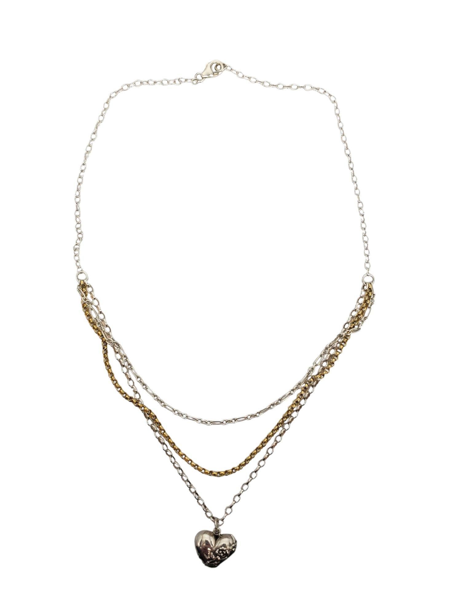 Collana con ciondolo a forma di cuore in argento sterling bicolore #21291 In condizioni buone in vendita a Washington Depot, CT