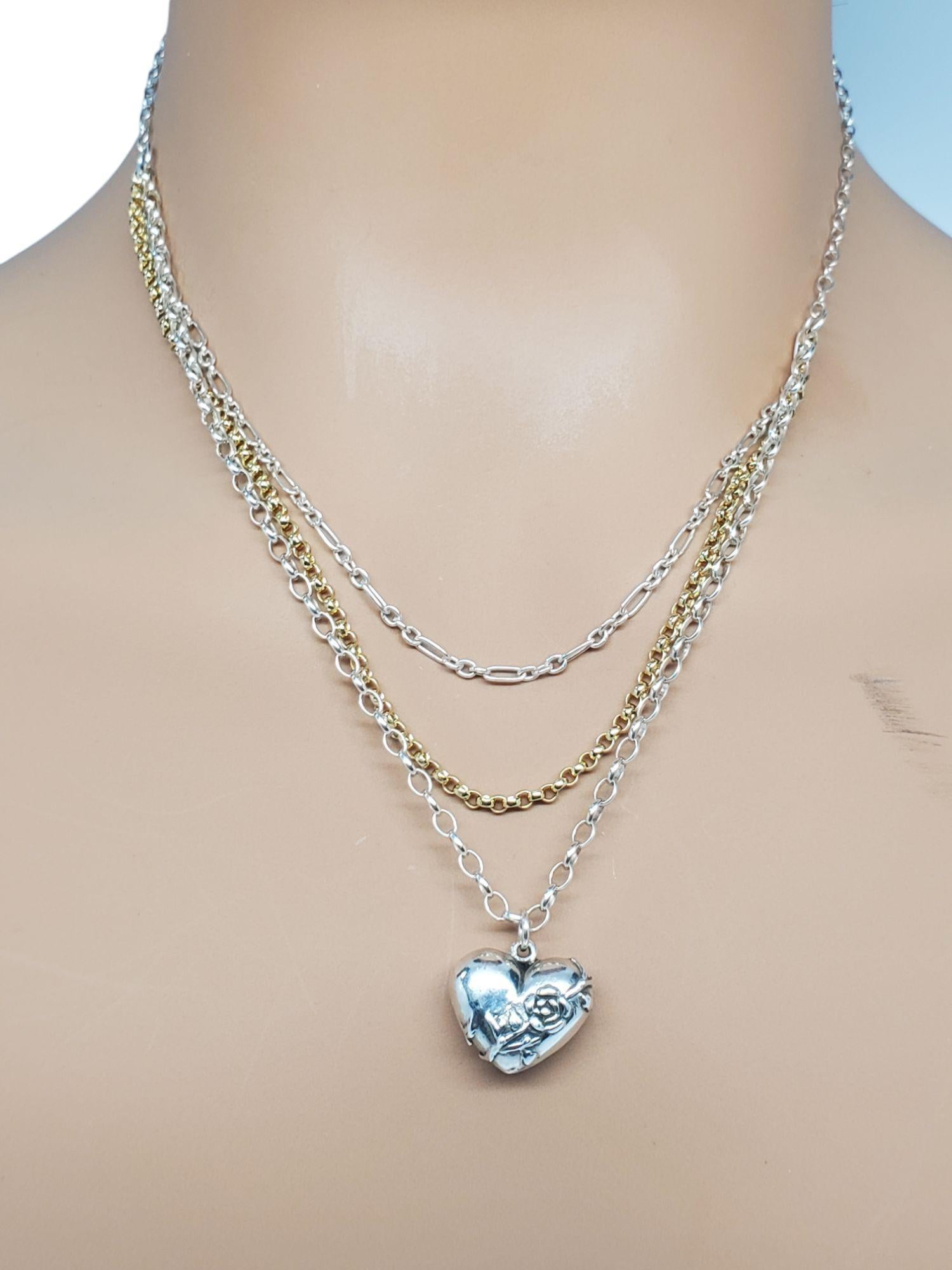 Collana con ciondolo a forma di cuore in argento sterling bicolore #21291 in vendita 4