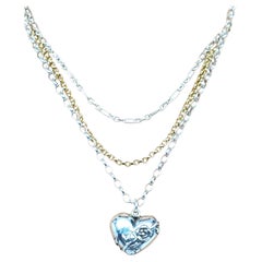 Sterling Silver Two Tone Layered Heart Shape Pendant Necklace #21291